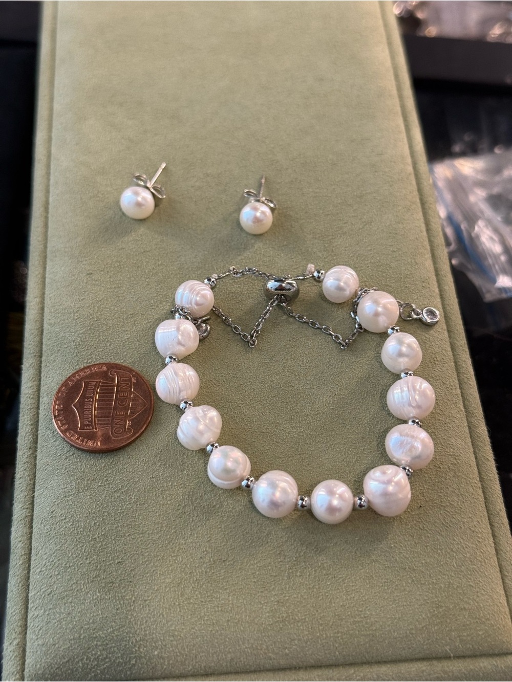 Timeless White Pearl Bracelet with Matching Stud Earrings